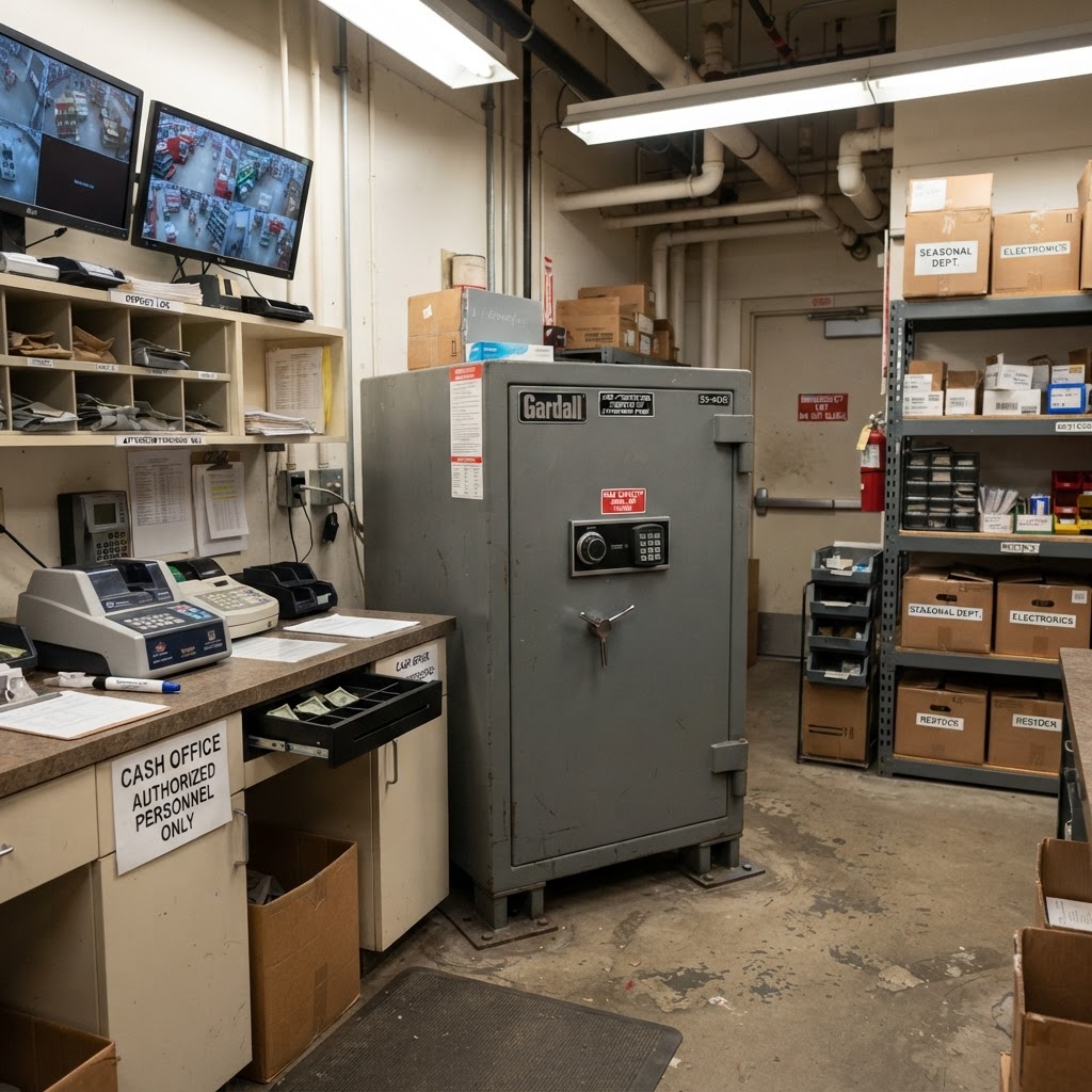 Industrial safe in a retail store back office