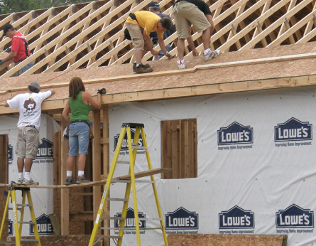 Our team constructing a home