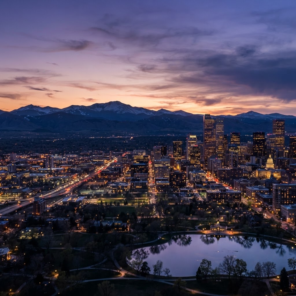 Denver skyline at dusk