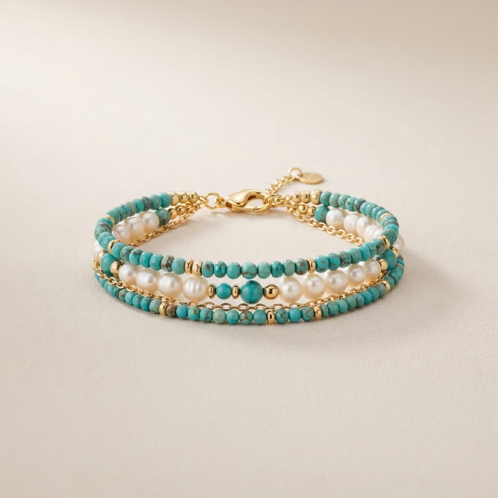 Turquoise & Pearl Layered Bracelet