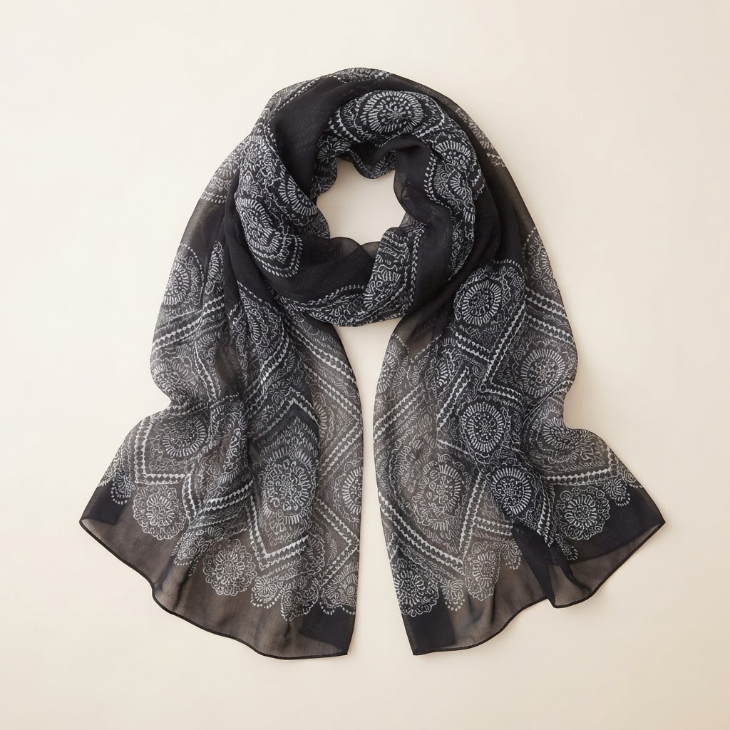 Black & White Geometric Sheer Scarf