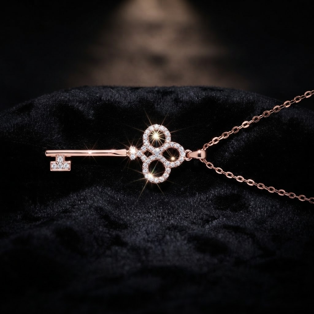 Rose Gold Crystal Key Pendant Necklace