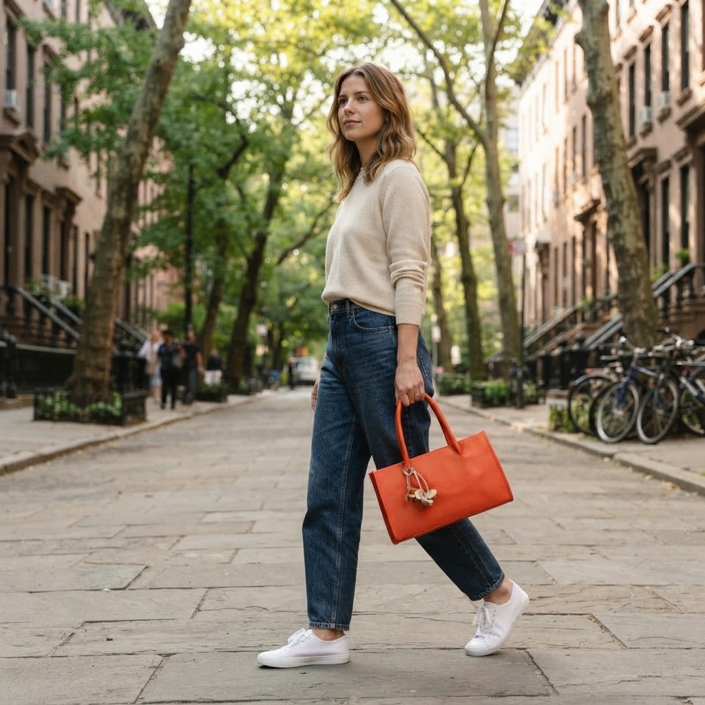 Coral Red Utility Tote with Flower Charm
