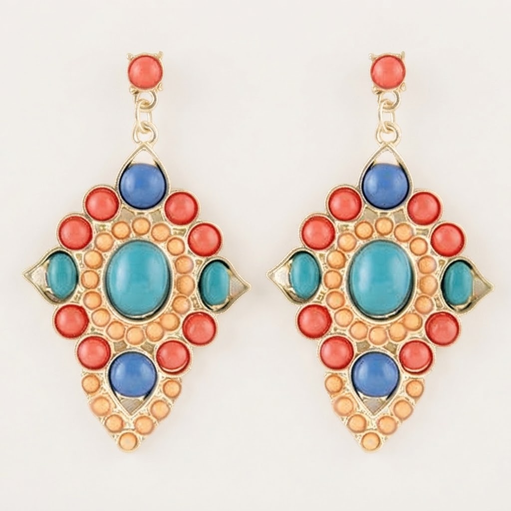 Turquoise & Coral Statement Drop Earrings