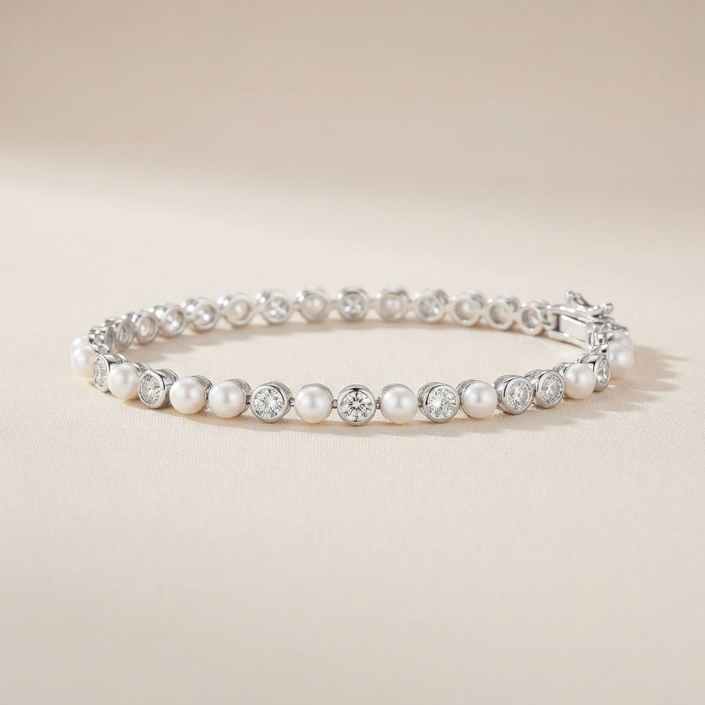 Pearl & CZ Tennis Bracelet