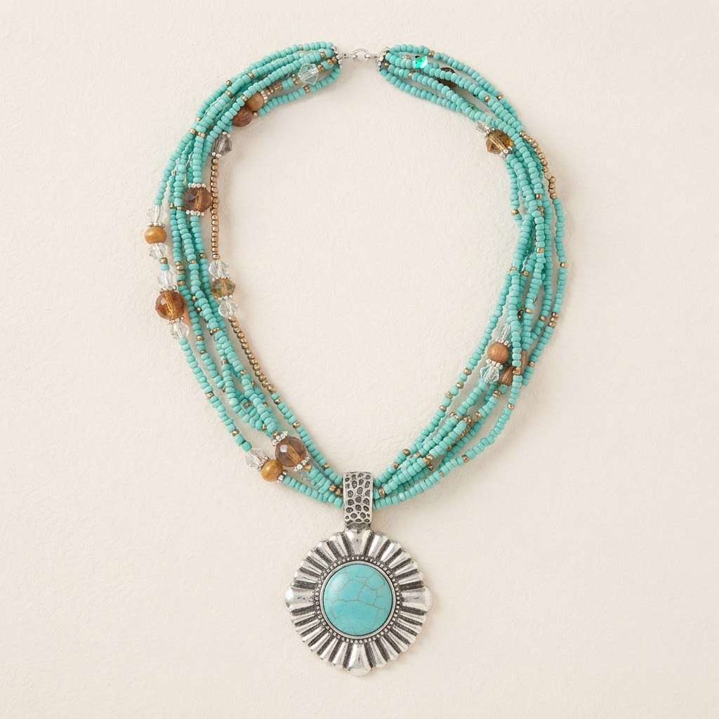 Turquoise Sunburst Pendant Necklace