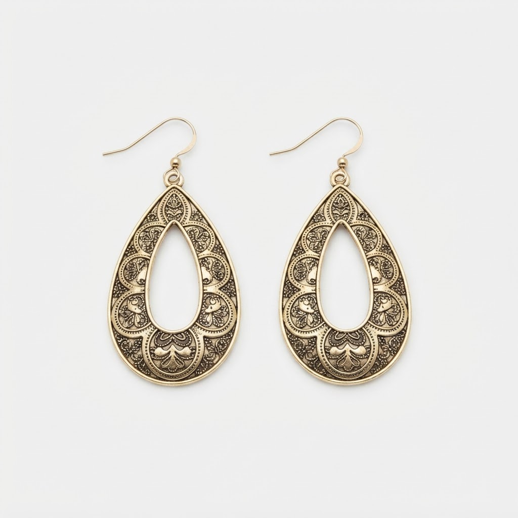 Antiqued Gold Filigree Teardrop Earrings