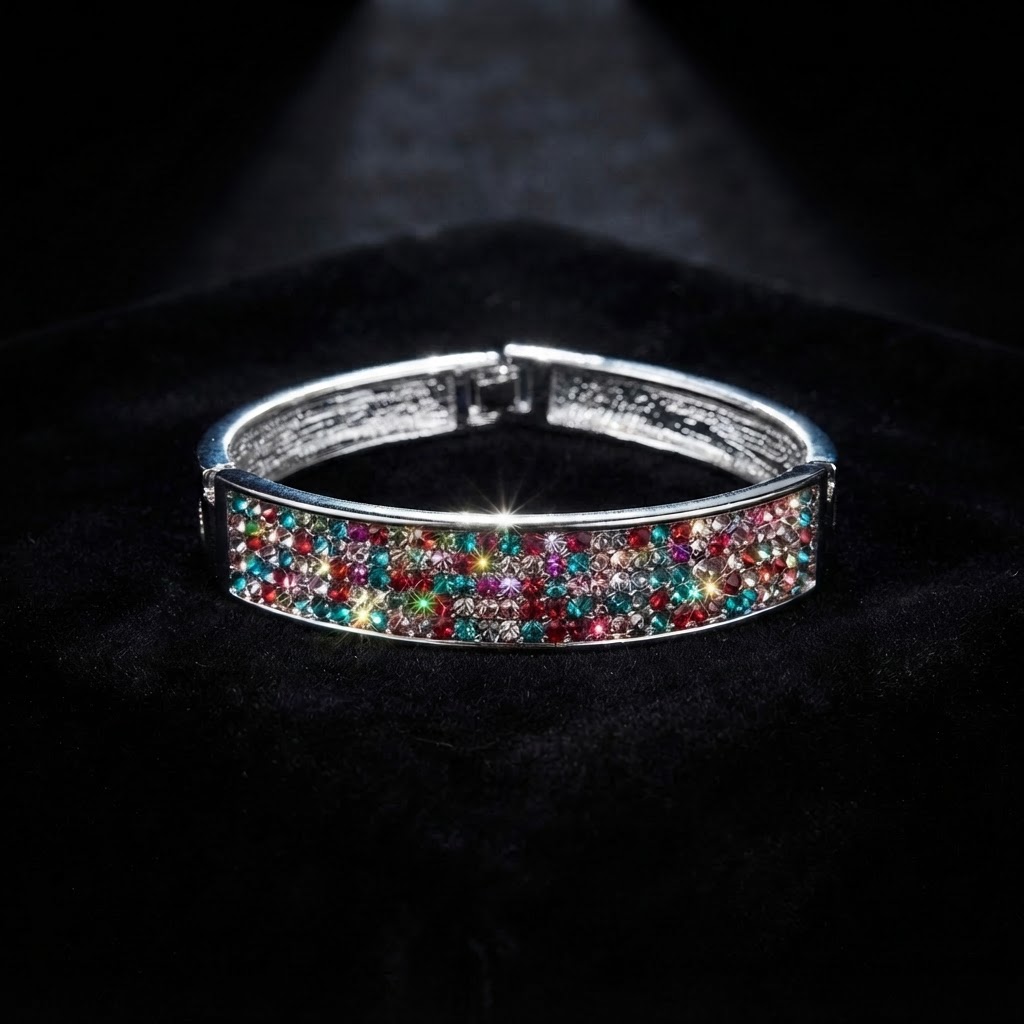 Silver Multicolor Crystal Pavé Bangle