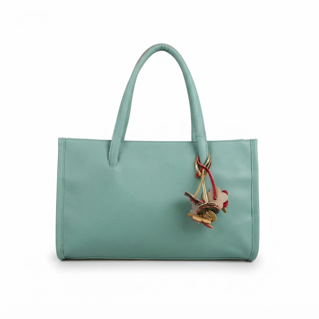 Mint Utility Tote with Flower Charm