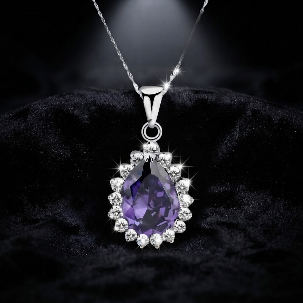 Amethyst Halo Teardrop Pendant Necklace