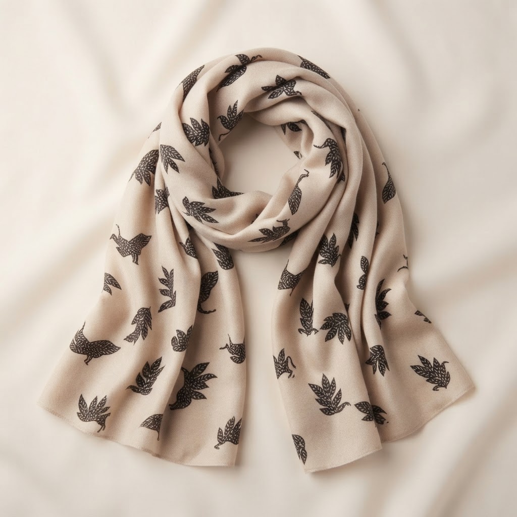 Beige Graphic Print Scarf