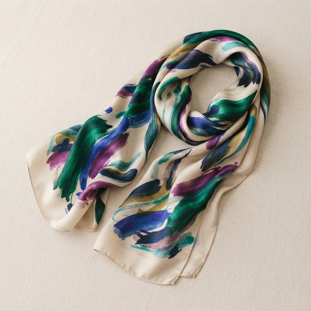 Jewel Tone Abstract Silk Scarf