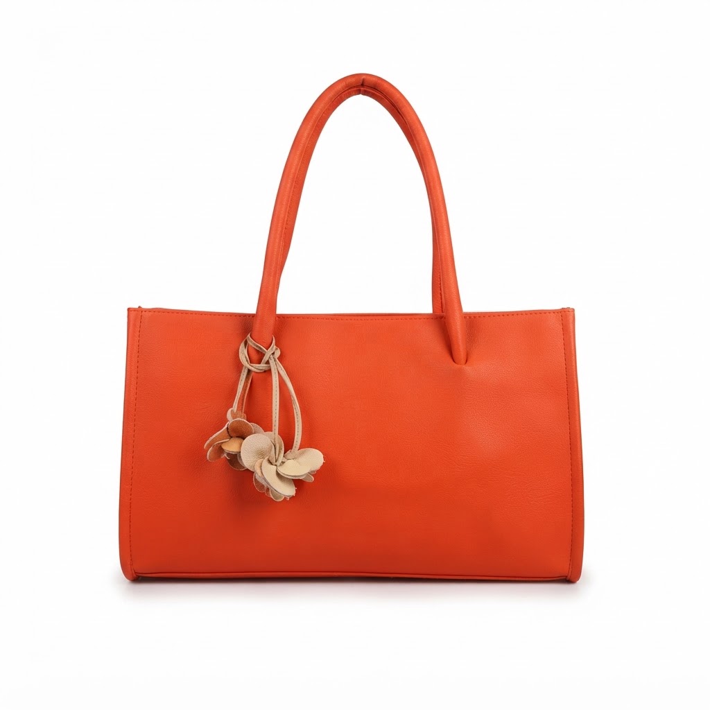 Coral Red Utility Tote with Flower Charm