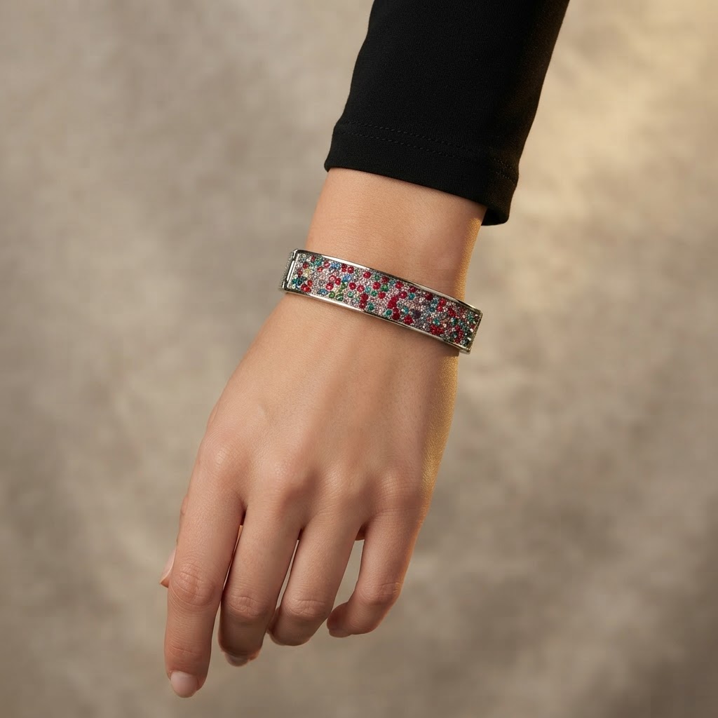 Silver Multicolor Crystal Pavé Bangle