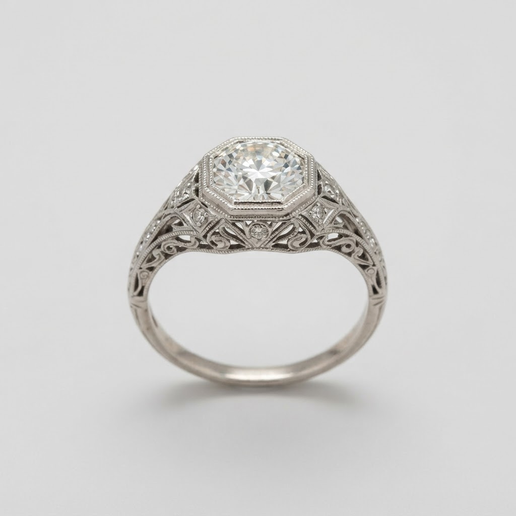Art Deco Platinum Filigree Diamond Ring