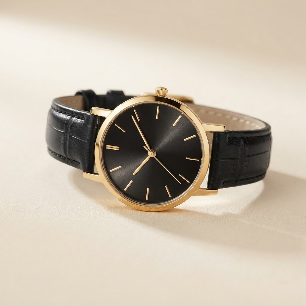 Noir Gold-Accent Leather Watch