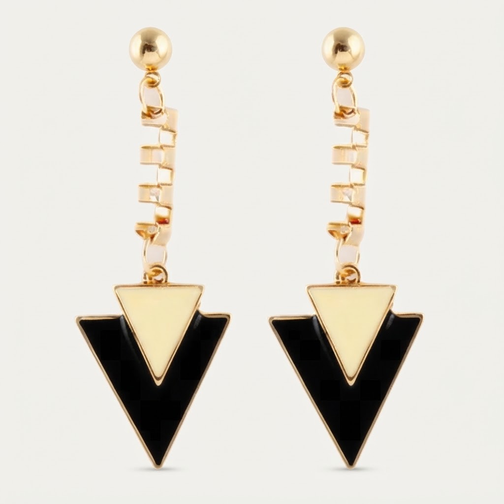 Black & Cream Enamel Chevron Drop Earrings