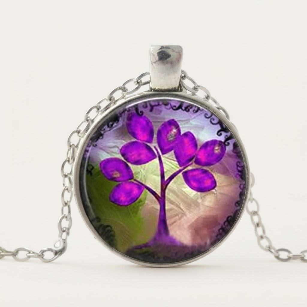 Violet Tree of Life Glass Pendant Necklace