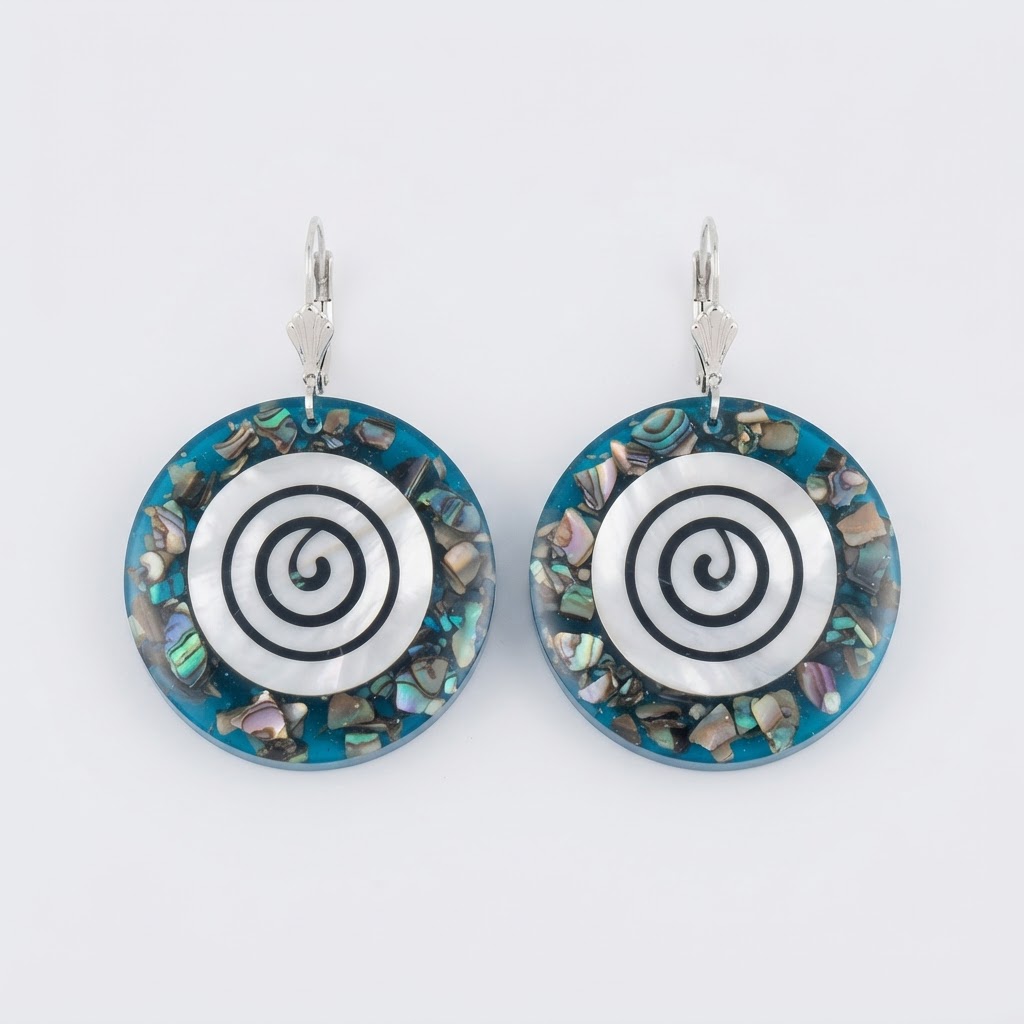 Mother-of-Pearl Spiral Abalone Drop Earrings