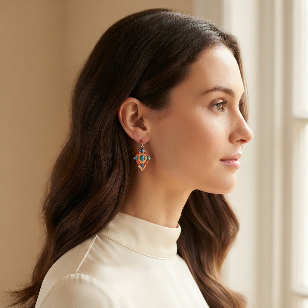 Turquoise & Coral Statement Drop Earrings