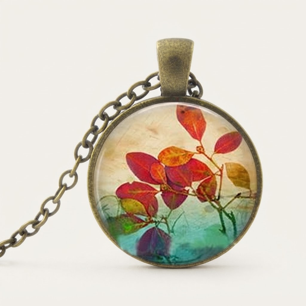 Autumn Leaves Glass Pendant Necklace