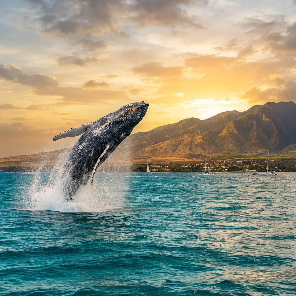 Humpback whale breaching off the West Maui coastline near Kapalua