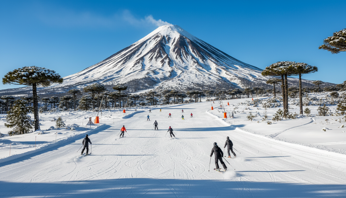 Pistas de esquí con vista al volcán