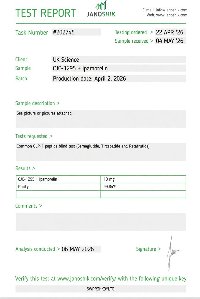 CJC-1295 + Ipamorelin Combo research peptide 10MG — Muscle Mass | >99% HPLC-verified purity | UK Science Israel