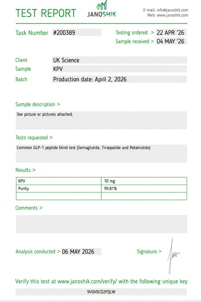 KPV research peptide 10MG — Recovery | >99% HPLC-verified purity | UK Science Israel