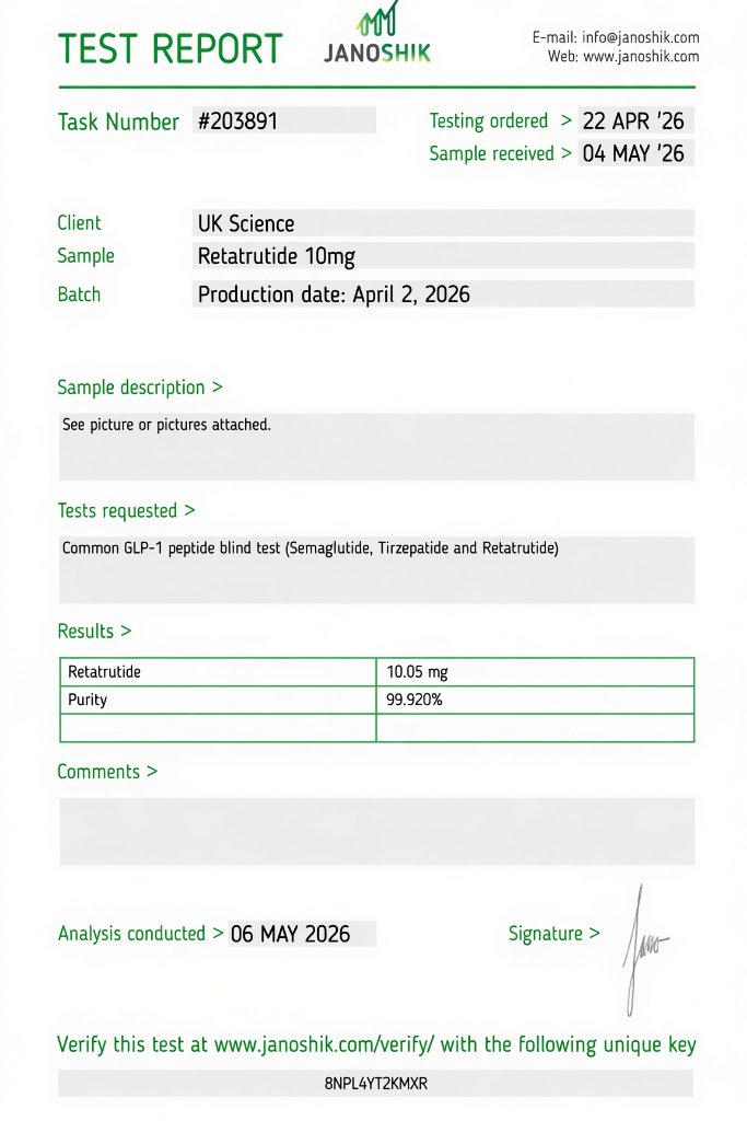 Retatrutide research peptide 10MG — Weight Loss | >99% HPLC-verified purity | UK Science Israel