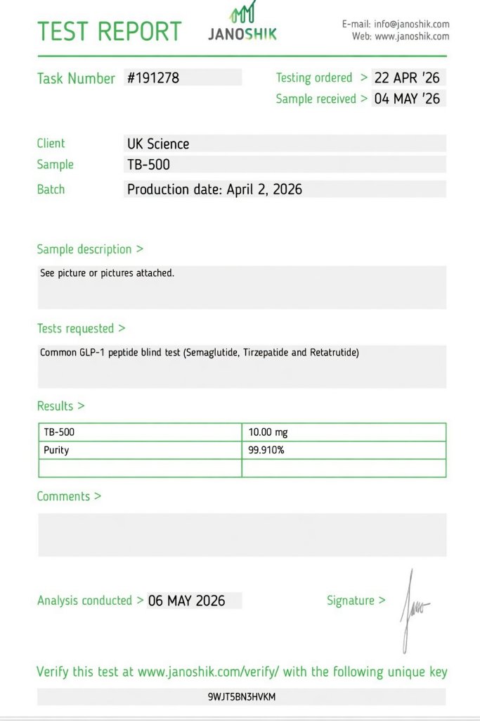 TB-500 research peptide 10MG — Recovery | >99% HPLC-verified purity | UK Science Israel