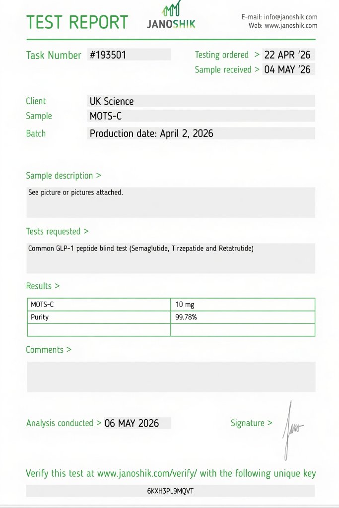 MOTS-C research peptide 10MG — Weight Loss | >99% HPLC-verified purity | UK Science Israel