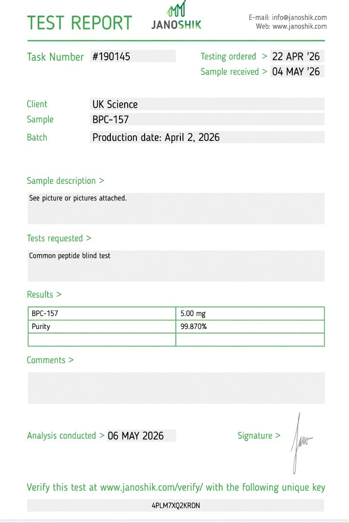 BPC-157 research peptide 5MG — Recovery | >99% HPLC-verified purity | UK Science Israel