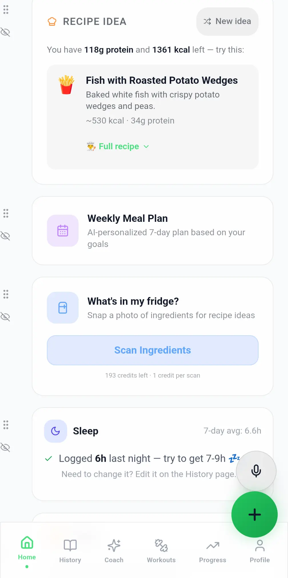 Recipe idea card matched to remaining calories and protein