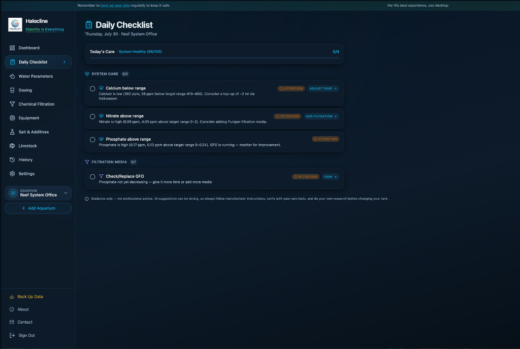 Halocline Daily Checklist
