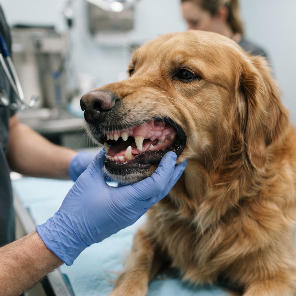 Close-up of a dog's mouth showing pale pink gums