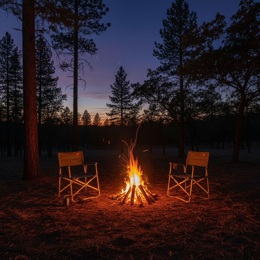 Warm campfire at dusk