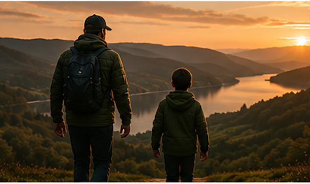 Two people walking side by side through the outdoors