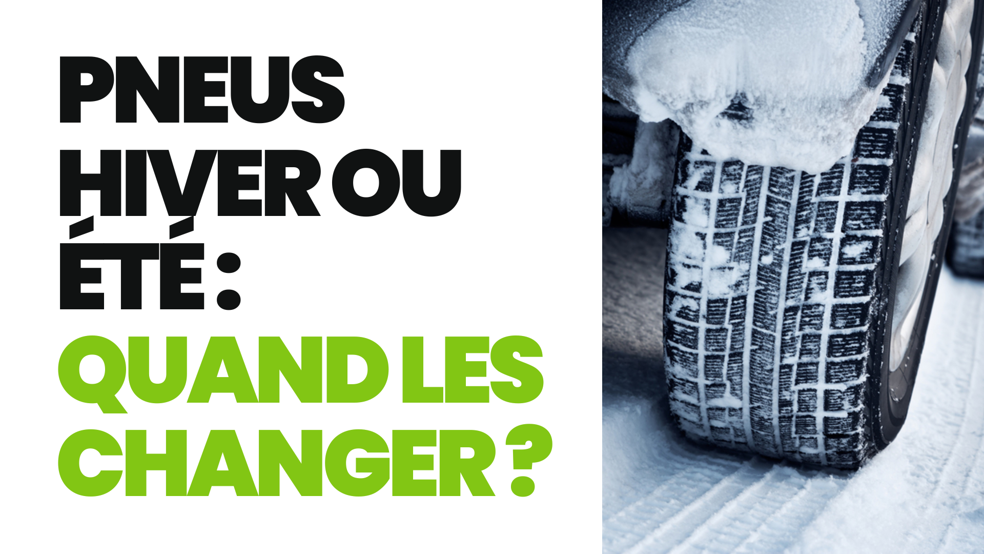 Pneu d’une voiture roulant sur une route enneigée, avec la neige accrochée dans les rainures de la bande de roulement