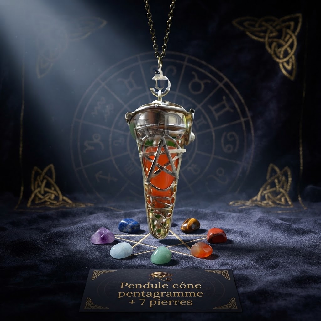 Pendule cône pentagramme + 7 pierres