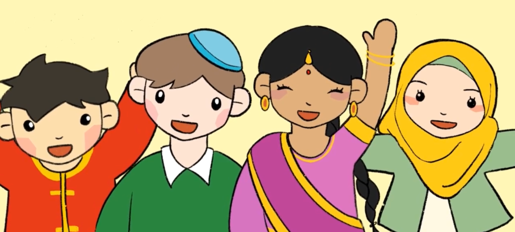 Diverse children celebrating together
