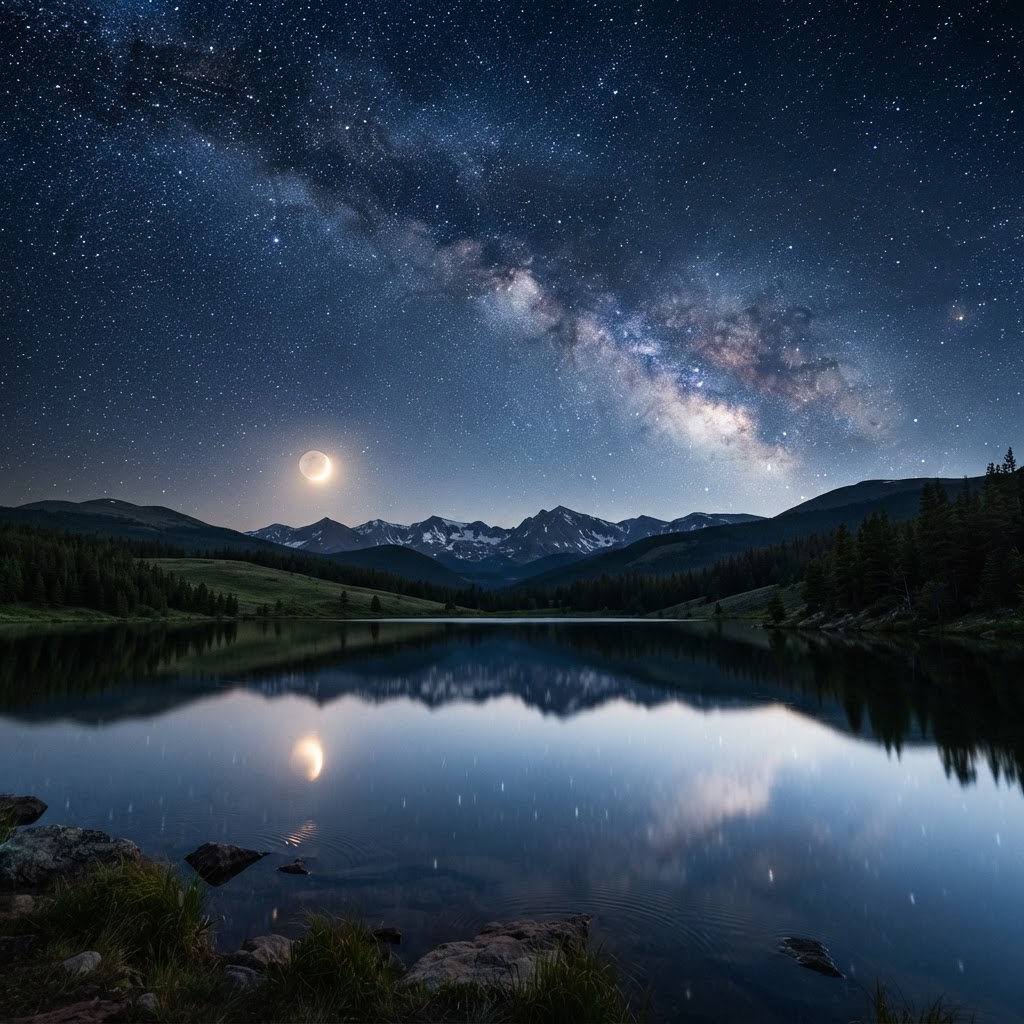 Voie lactée au-dessus d'un paysage paisible