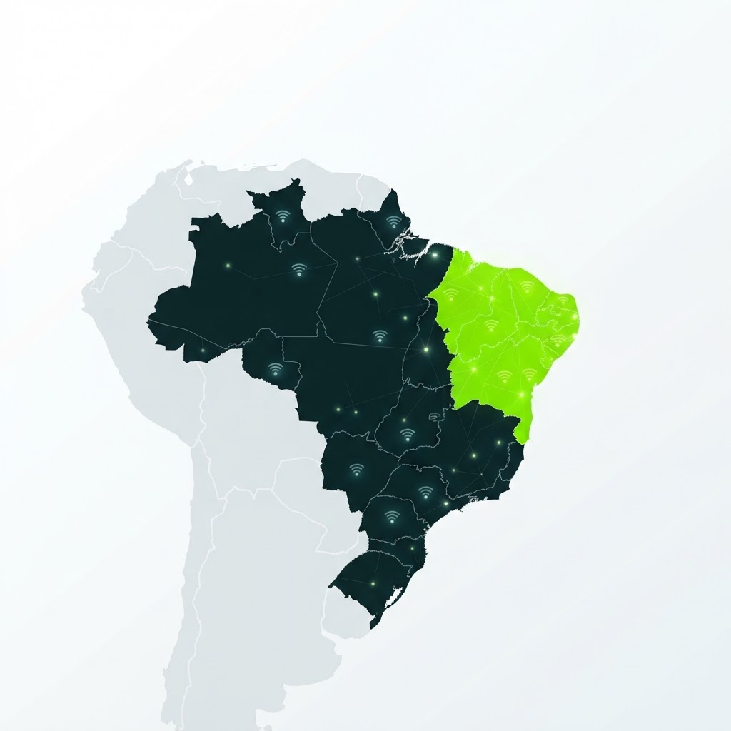 Mapa do Brasil com cobertura de internet fibra óptica da Express Provedor