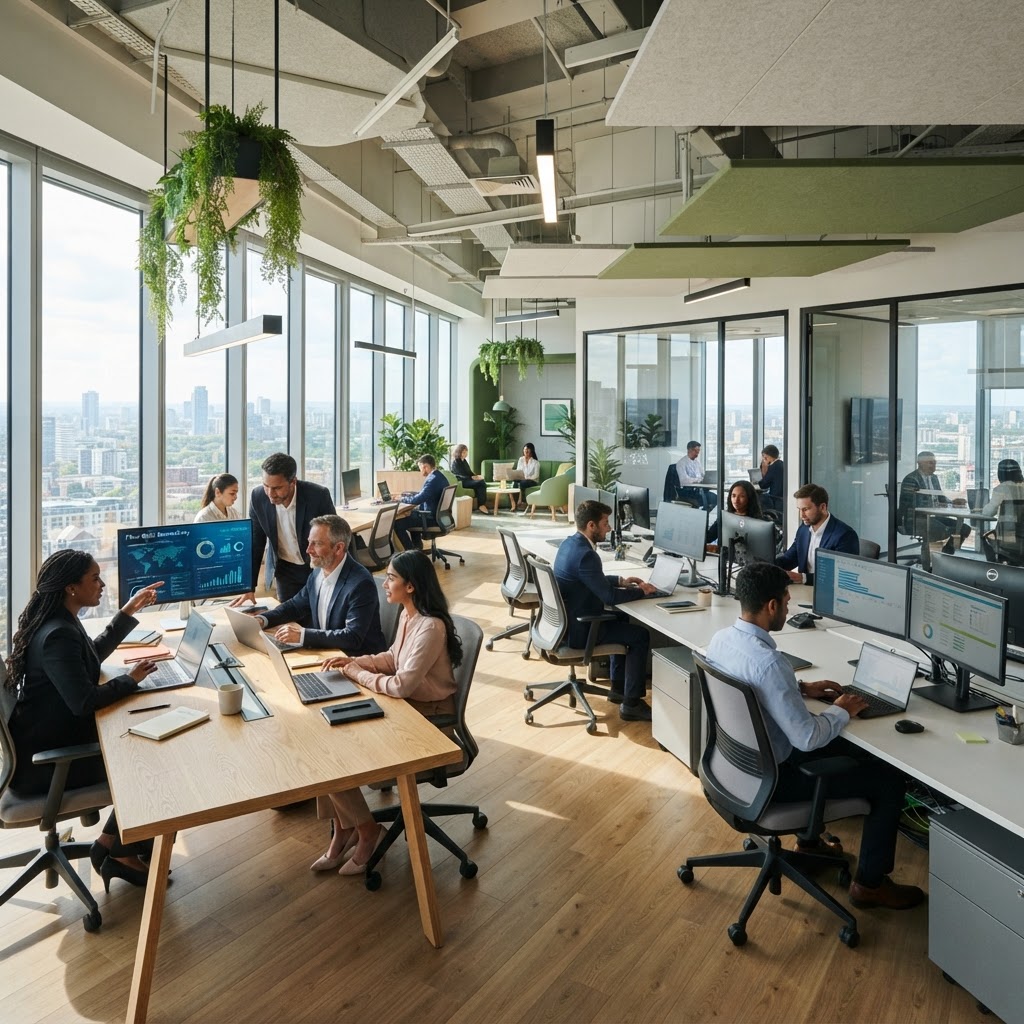 Equipe de empresa trabalhando com internet fibra da Express Provedor
