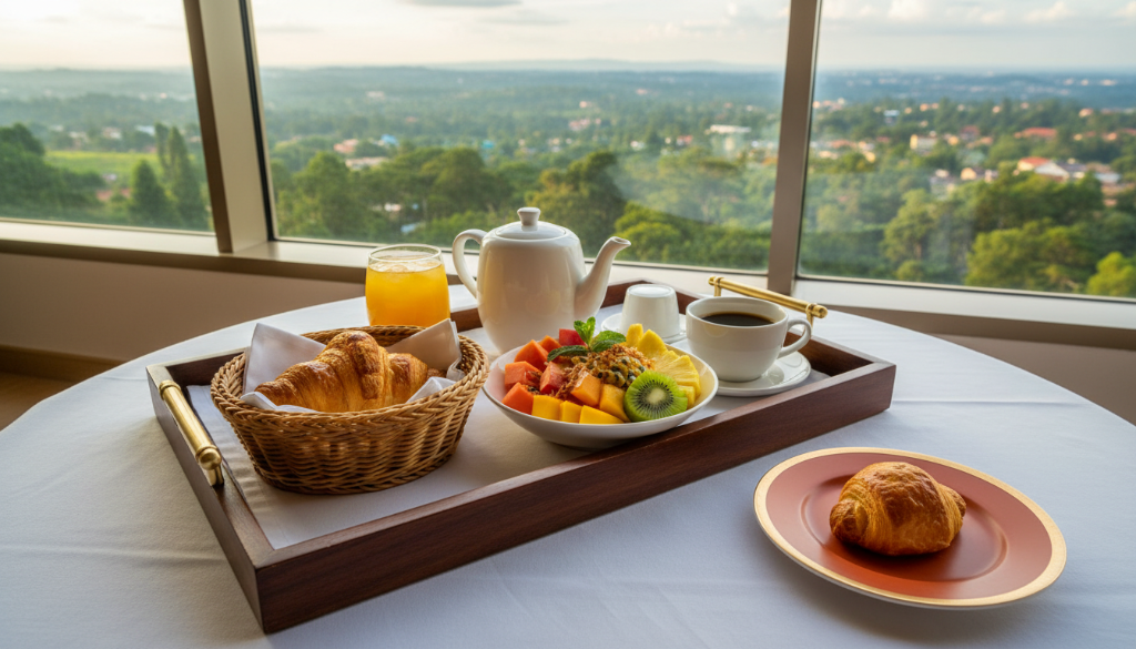 Breakfast tray with tropical fruits