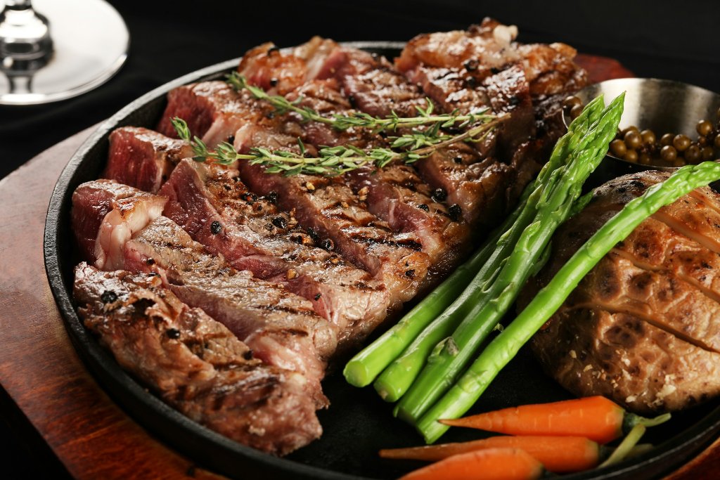 Ribeye steak with seasonal vegetables