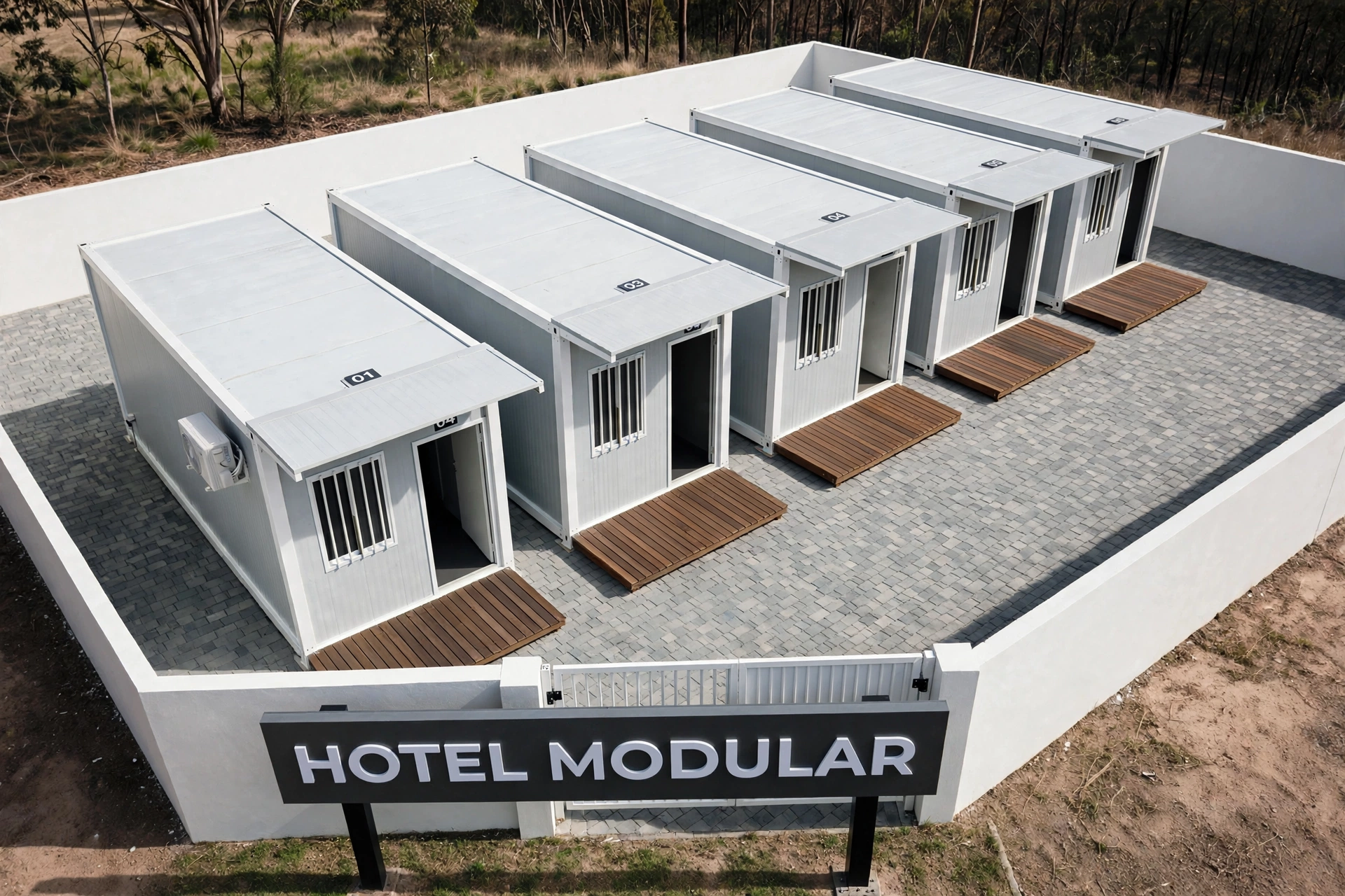 Fachada de empreendimento modular com 5 unidades para aluguel
