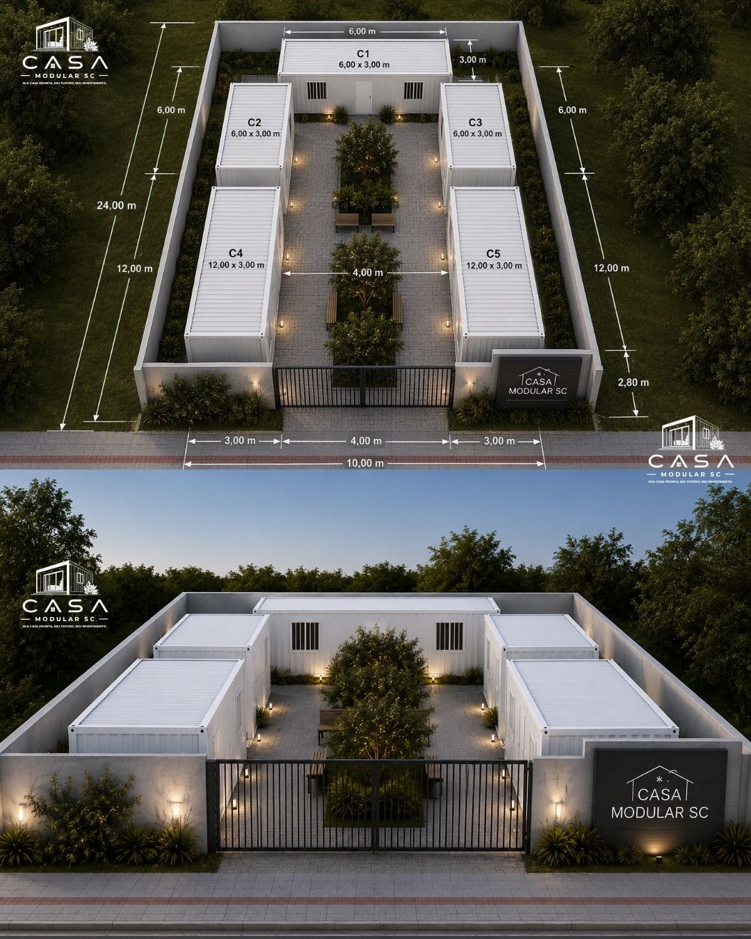 Casa Modular para Aluguel: 5 Módulos em Terreno 10x24