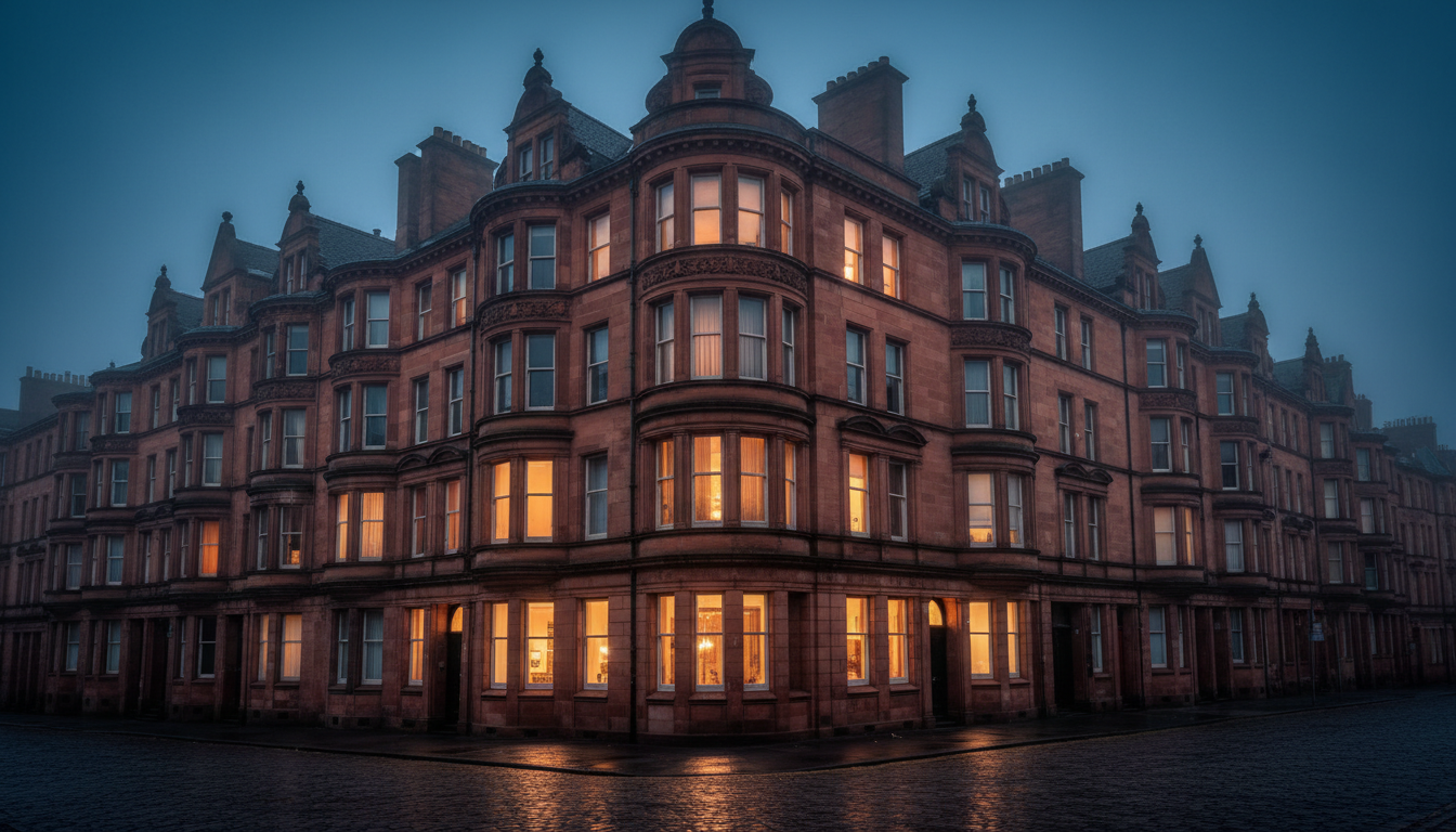 Glasgow sandstone tenements at dusk