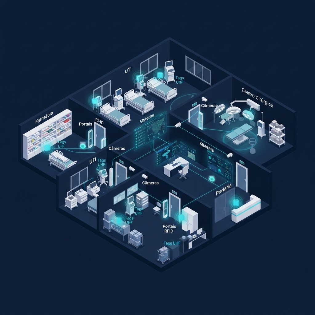 Ecossistema Asset Control — mapa 3D do hospital